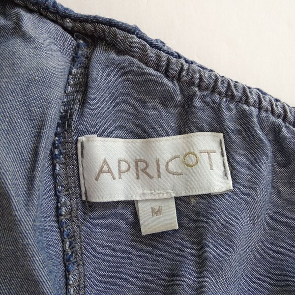 Apricot  One Shoulder Ruffle Denim Chambray Shift Dress Women Size M Above Knee - Picture 4 of 9